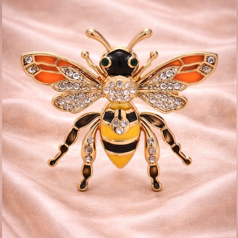 Orange Bee Gold Crystal Brooch